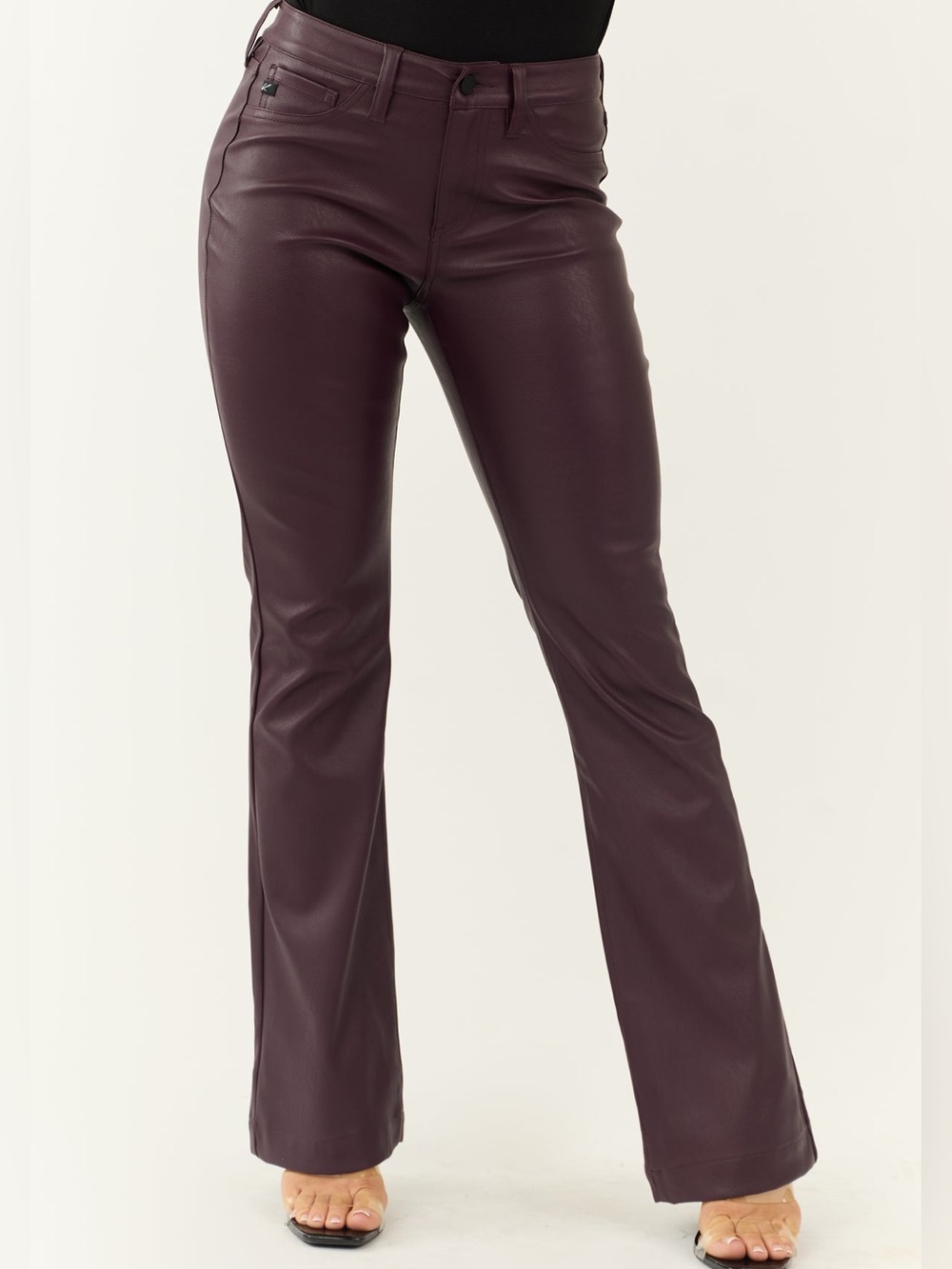 🟤NWT KANCAN Faux Leather Stretchy Bootcut Pants in Wine
